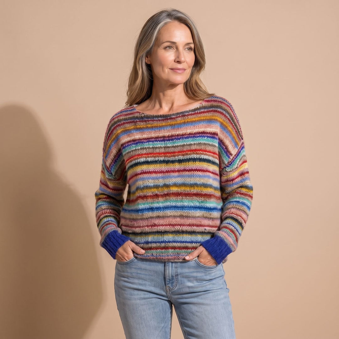 Women's Retro Striped Relaxed-Fit Knitted Sweater