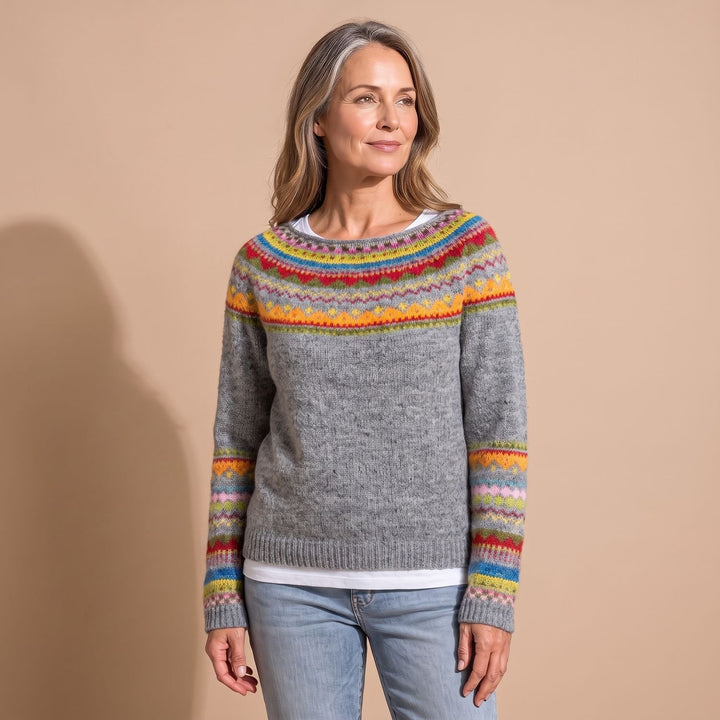 Women's Retro Striped Relaxed-Fit Knitted Sweater - Gray Multicolor