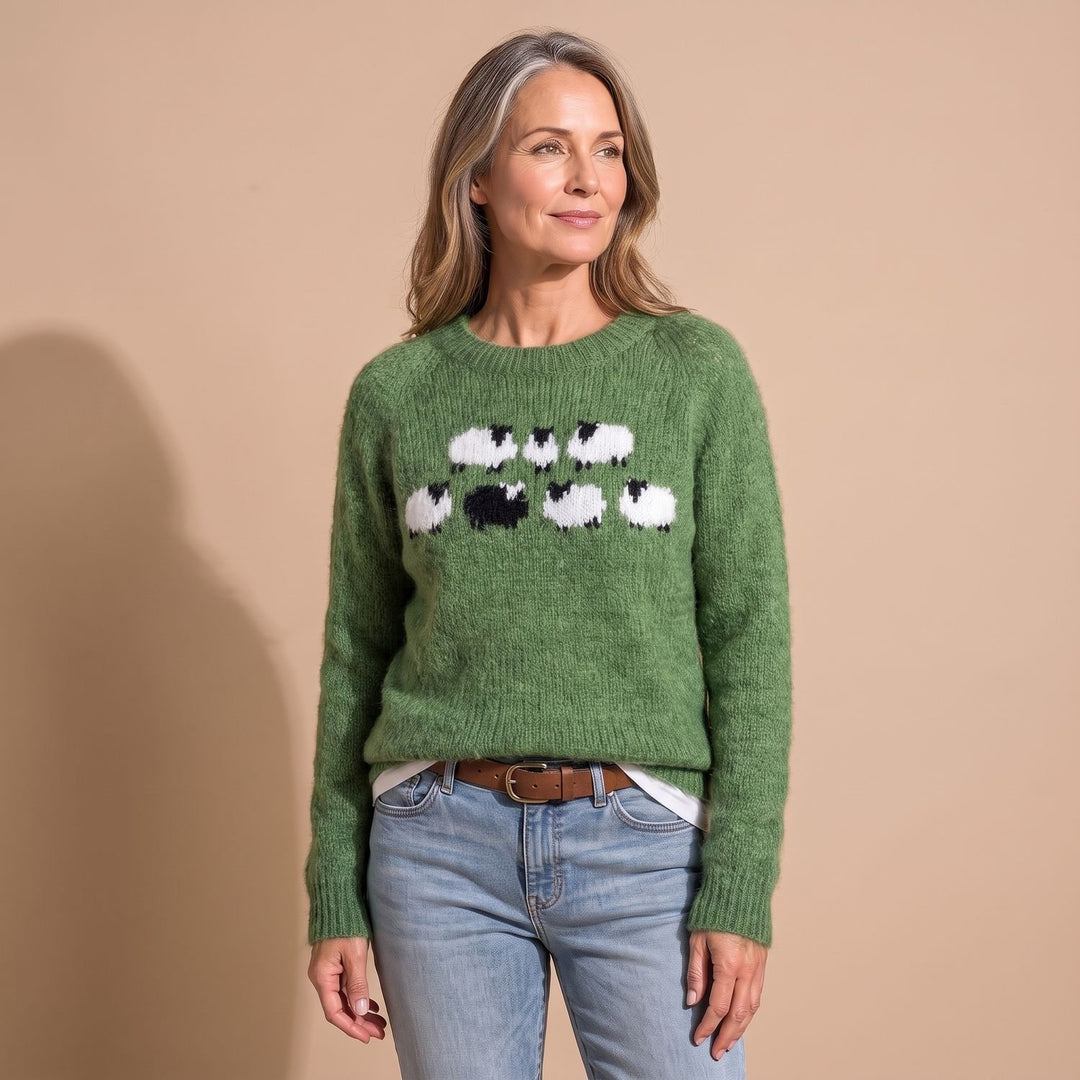 Women's Retro Striped Relaxed-Fit Knitted Sweater - Green