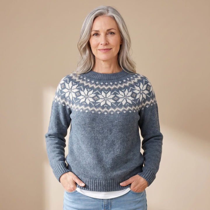 Women's Retro Striped Relaxed-Fit Knitted Sweater - Light Blue