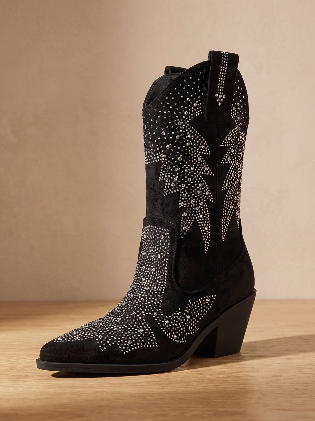 Women's Rhinestone Block-Heel Pointed-Toe Cowboy Boots