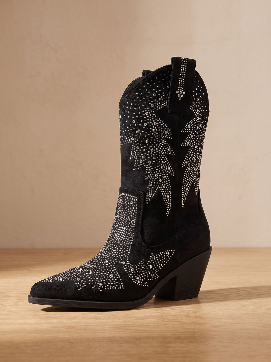 Women's Rhinestone Block-Heel Pointed-Toe Cowboy Boots