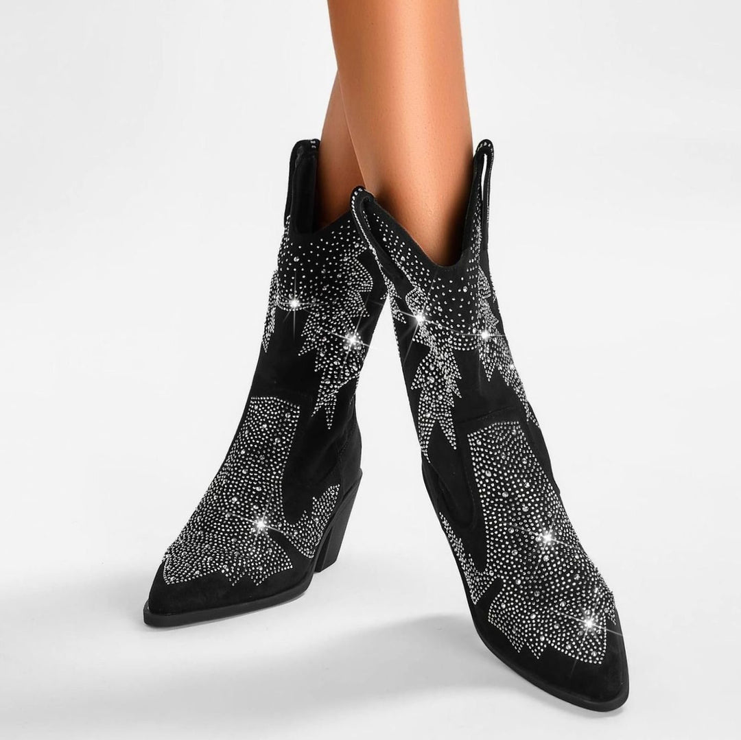 Women's Rhinestone Embellished Block-Heel Western Boots