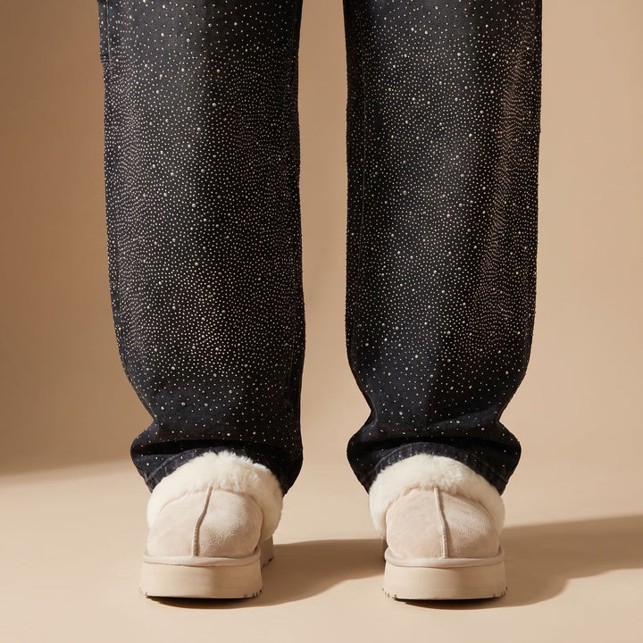 Women's Rhinestone Embellished Relaxed Straight-Leg Cargo Jeans