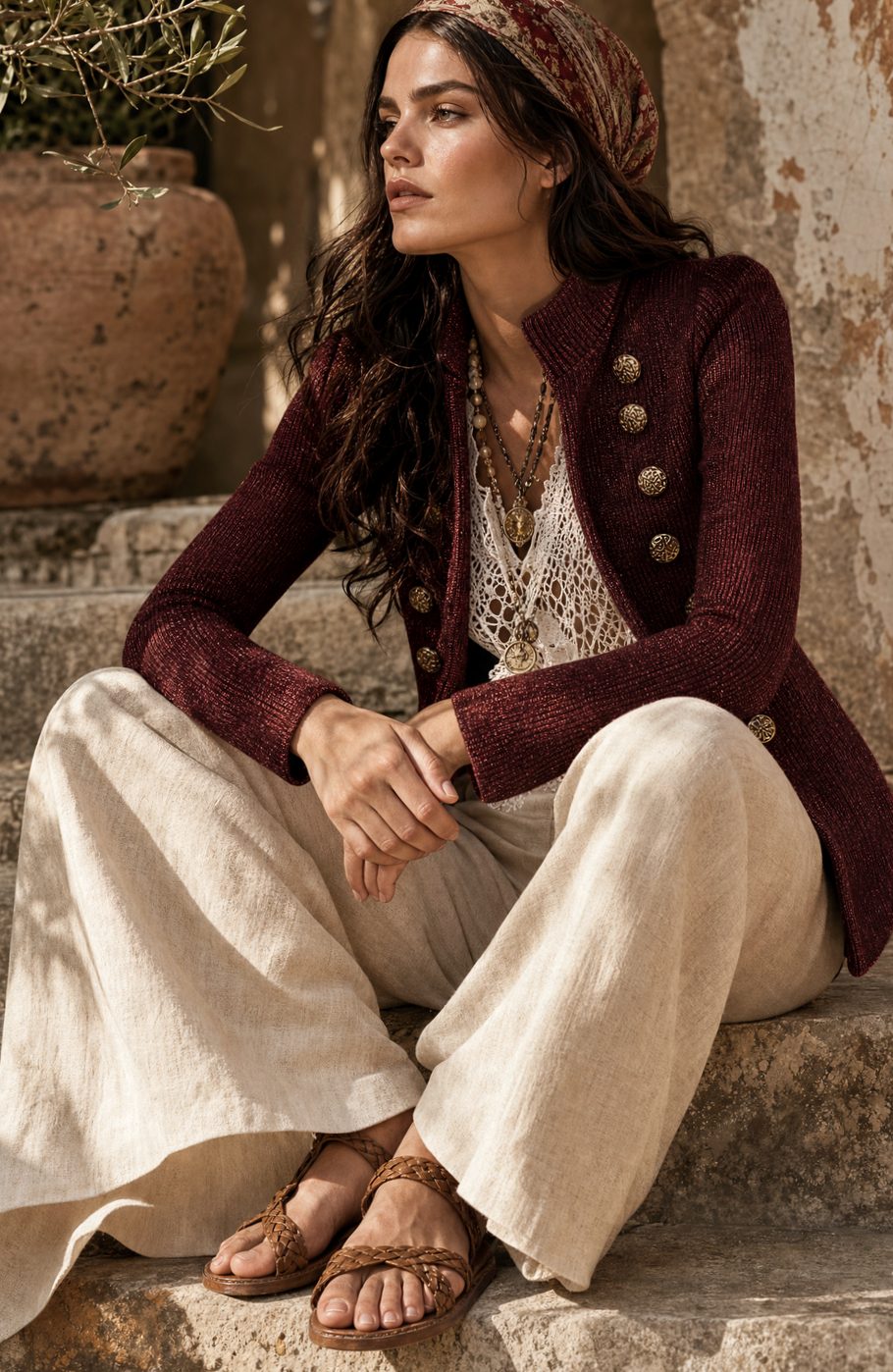 Women's Ribbed Double-Breasted Gold Button Cardigan