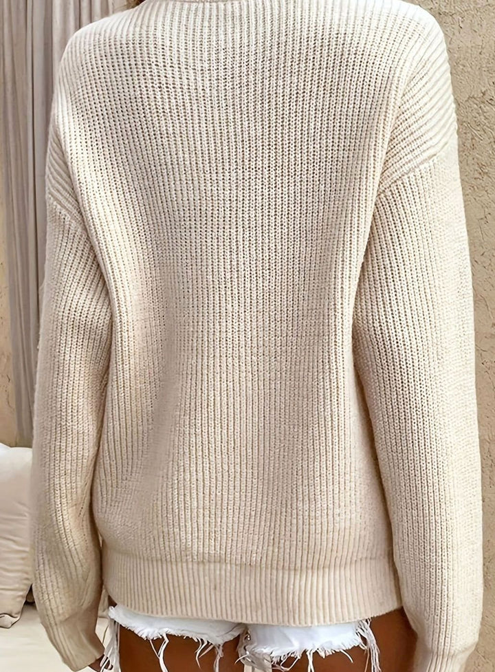 Women's Ribbed Henley Button-Neck Pullover Sweater