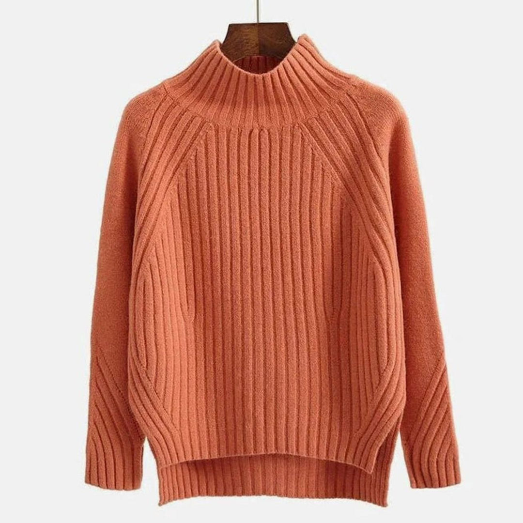 Women's Ribbed Knit Mock-Neck Long Sleeve Sweater Relaxed Fit - Orange