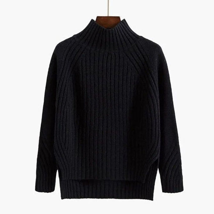 Women's Ribbed Knit Mock-Neck Long Sleeve Sweater Relaxed Fit - Black