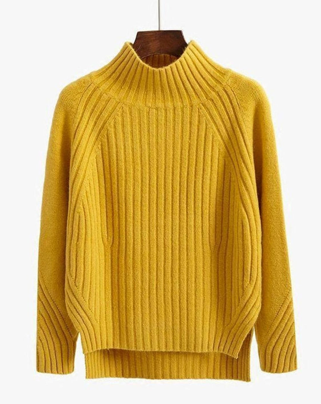 Women's Ribbed Knit Mock-Neck Long Sleeve Sweater Relaxed Fit - Yellow