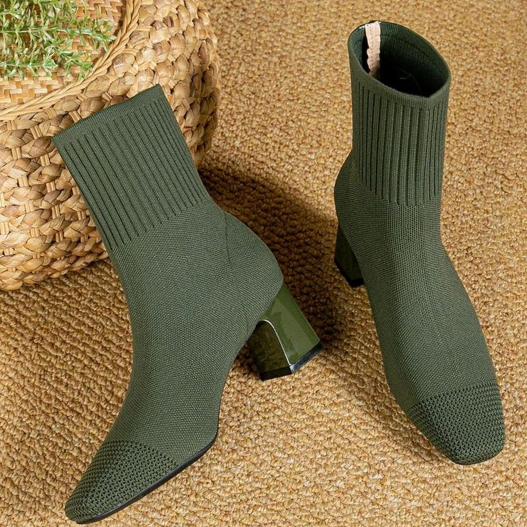 Women's Ribbed Knit Slip-On Block Heel Ankle Boots - Green