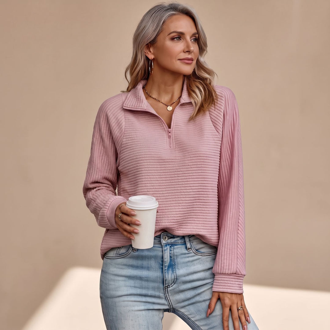 Women's Ribbed Quarter-Zip Long Sleeve Pullover Sweater
