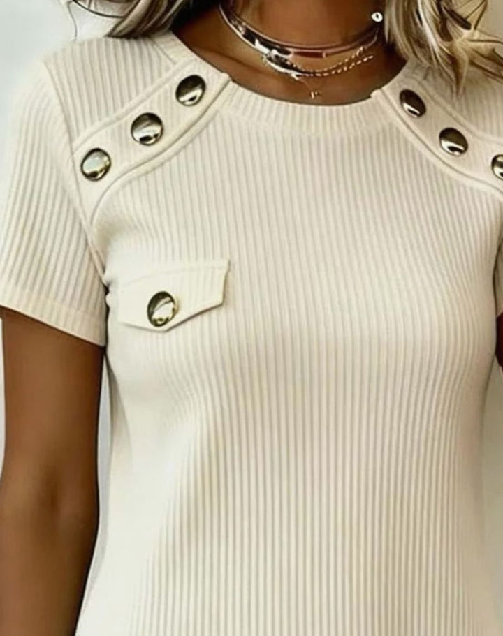 Women's Ribbed Round-Neck Eyelet-Trim Short-Sleeve Mini Dress