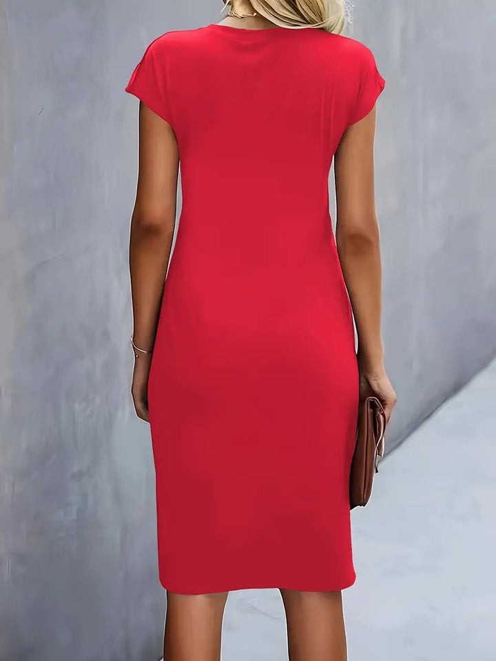 Women's Ruched Twist-Waist Cap-Sleeve Bodycon Midi Dress
