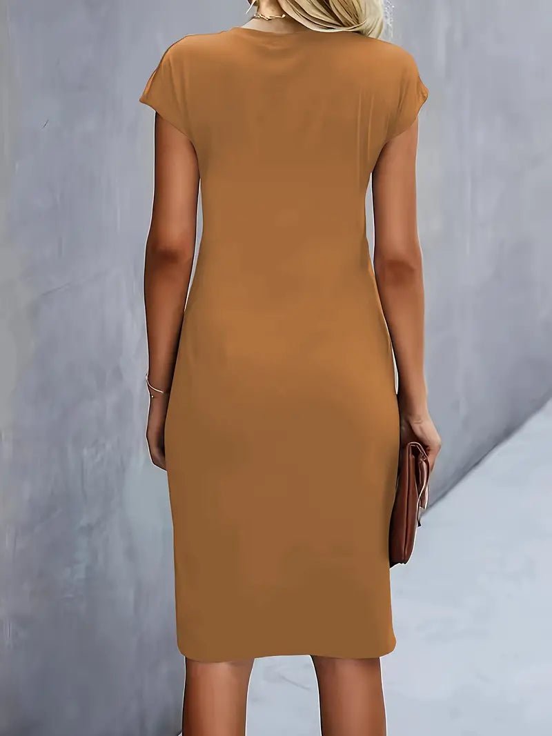 Women's Ruched Twist-Waist Cap-Sleeve Bodycon Midi Dress