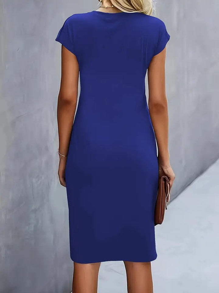 Women's Ruched Twist-Waist Cap-Sleeve Bodycon Midi Dress