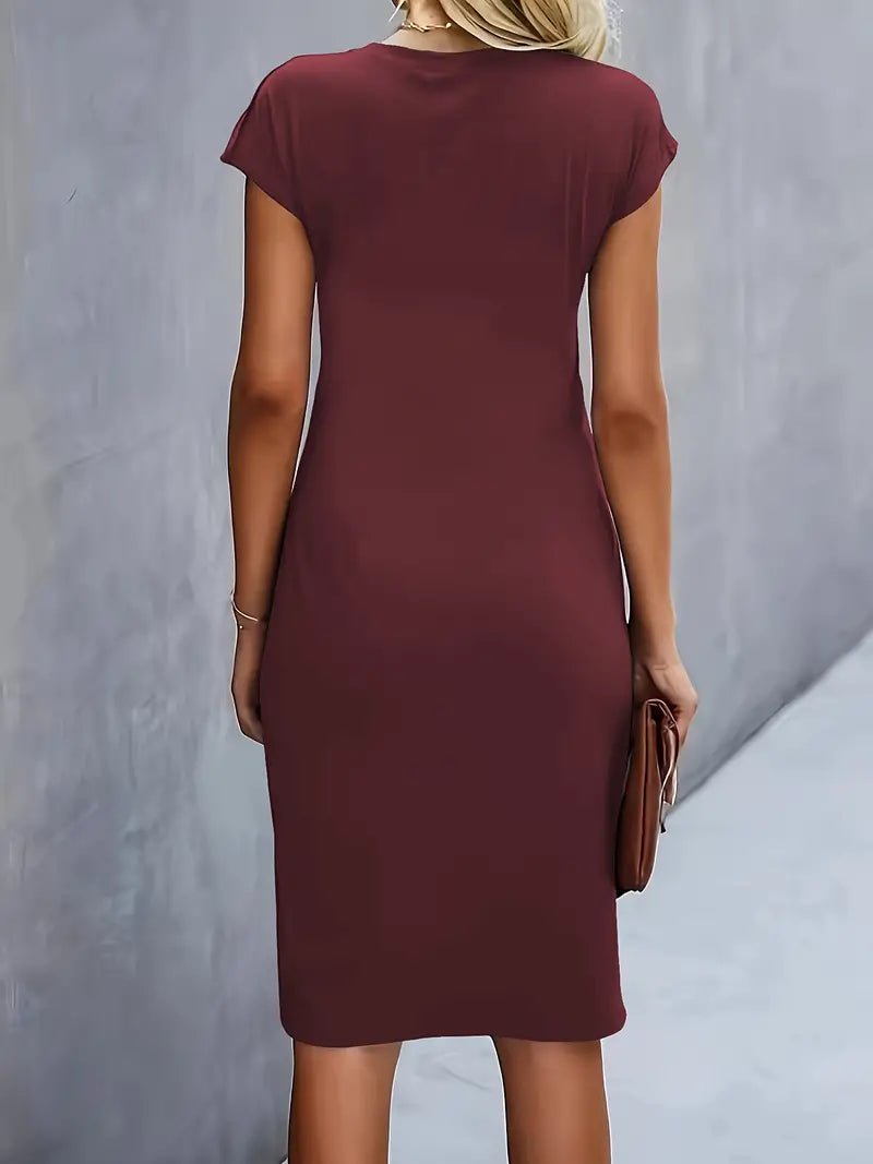 Women's Ruched Twist-Waist Cap-Sleeve Bodycon Midi Dress