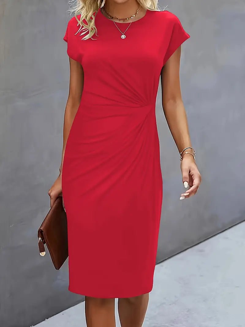 Women's Ruched Twist-Waist Cap-Sleeve Bodycon Midi Dress - Red
