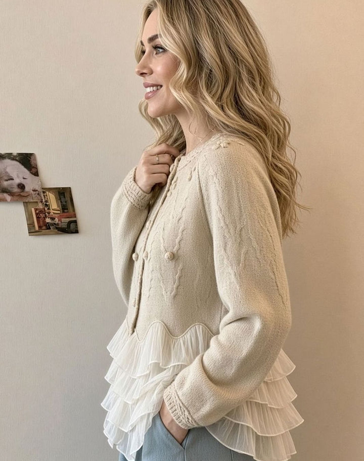 Women's Ruffle Hem Cable-Knit Button-Front Cardigan