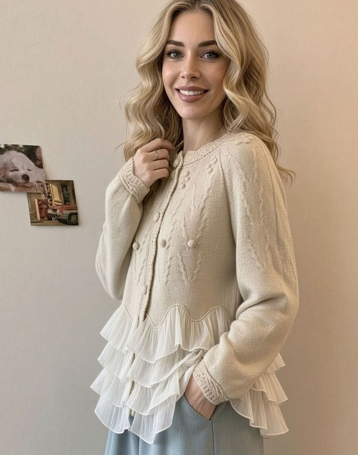Women's Ruffle Hem Cable-Knit Button-Front Cardigan