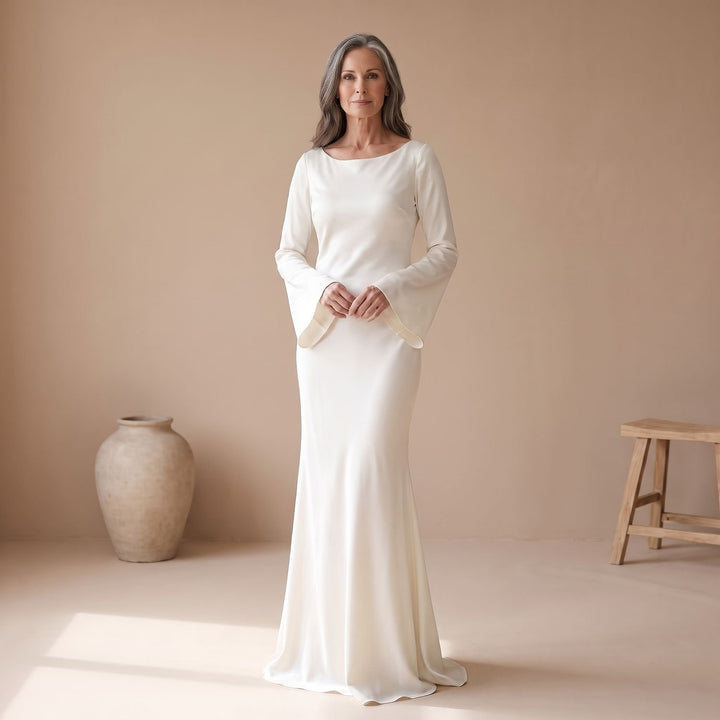 Women's Satin Long Sleeve Maxi Dress Flowy Mermaid Gown