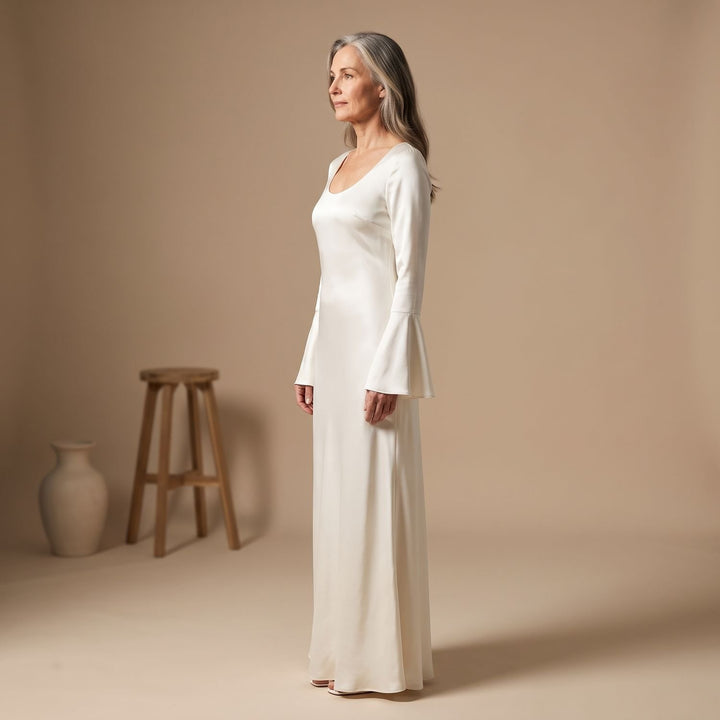 Women's Satin Long Sleeve Maxi Dress Flowy Mermaid Gown
