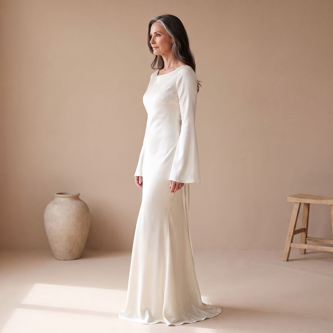 Women's Satin Long Sleeve Maxi Dress Flowy Mermaid Gown