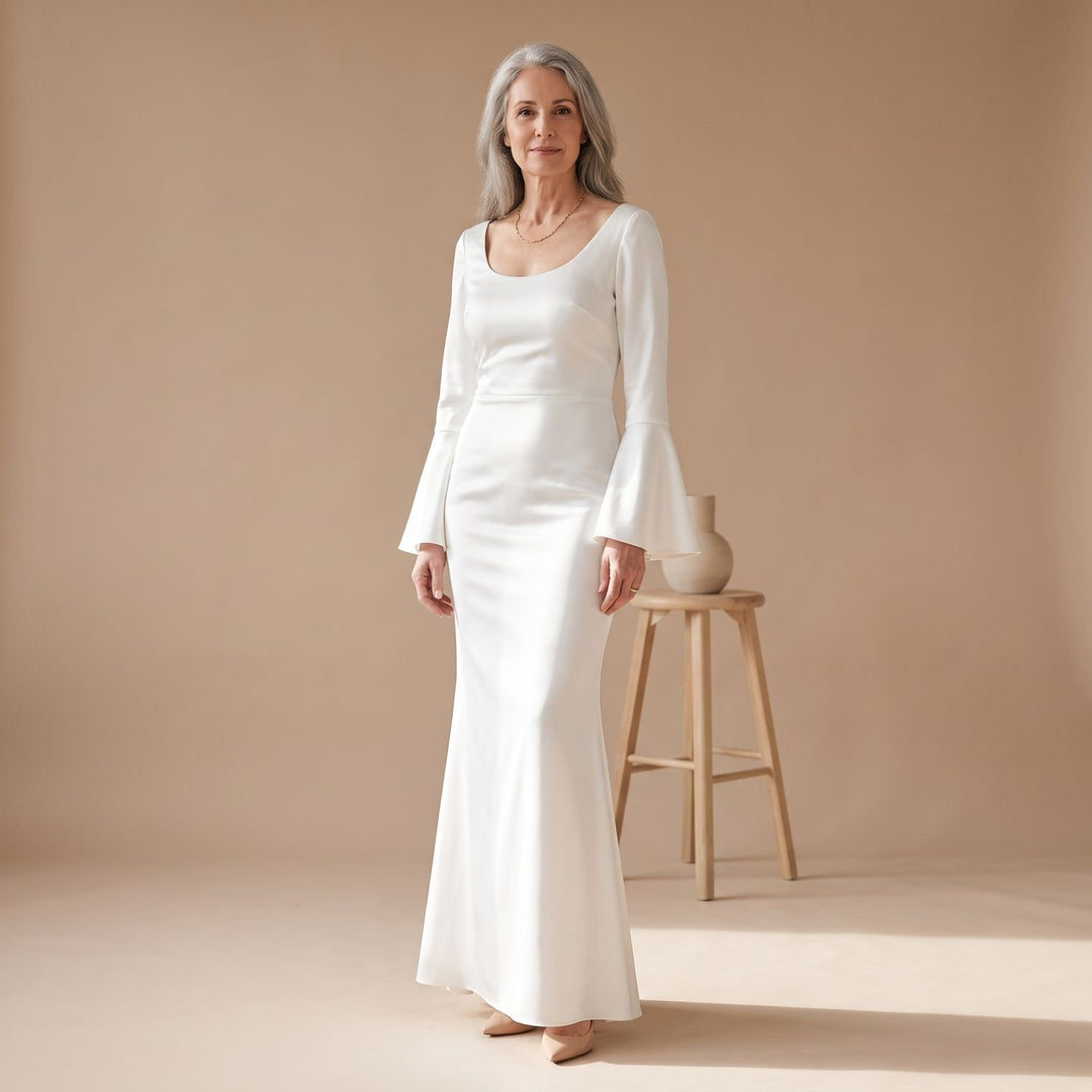 Women's Satin Long Sleeve Maxi Dress Flowy Mermaid Gown