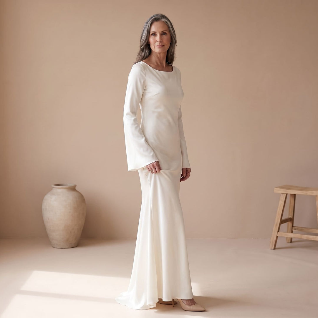 Women's Satin Long Sleeve Maxi Dress Flowy Mermaid Gown