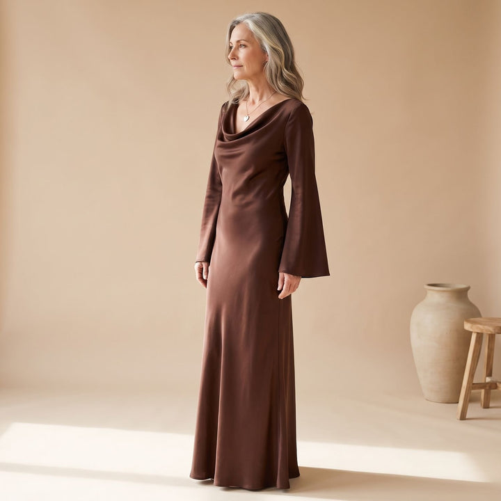Women's Satin Long Sleeve Maxi Dress Flowy Mermaid Gown