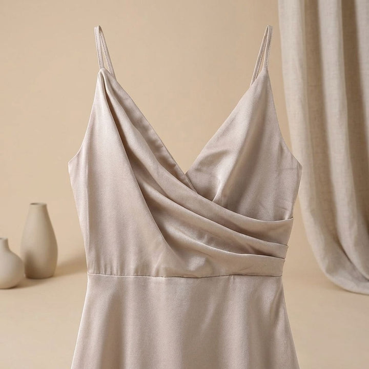 Women's Satin Spaghetti Strap V-Neck Wrap Maxi Dress