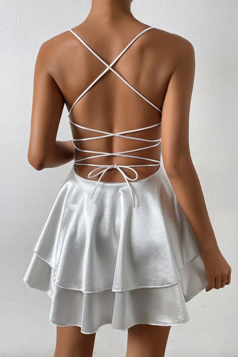 Women's Satin V-Neck Open-Back Mini Cocktail Dress