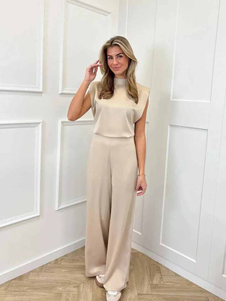 Women's Satin Wide-Leg Sleeveless Open-Back Jumpsuit
