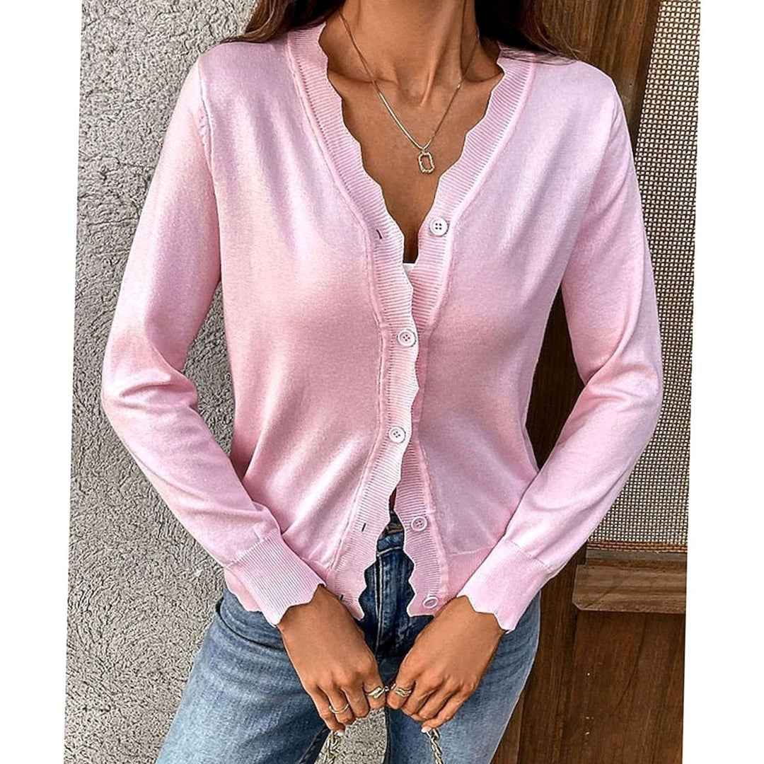 Women's Scalloped-Edge Button-Front V-Neck Knit Cardigan