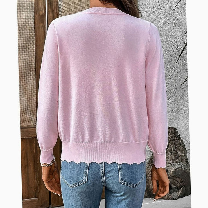 Women's Scalloped-Edge Button-Front V-Neck Knit Cardigan