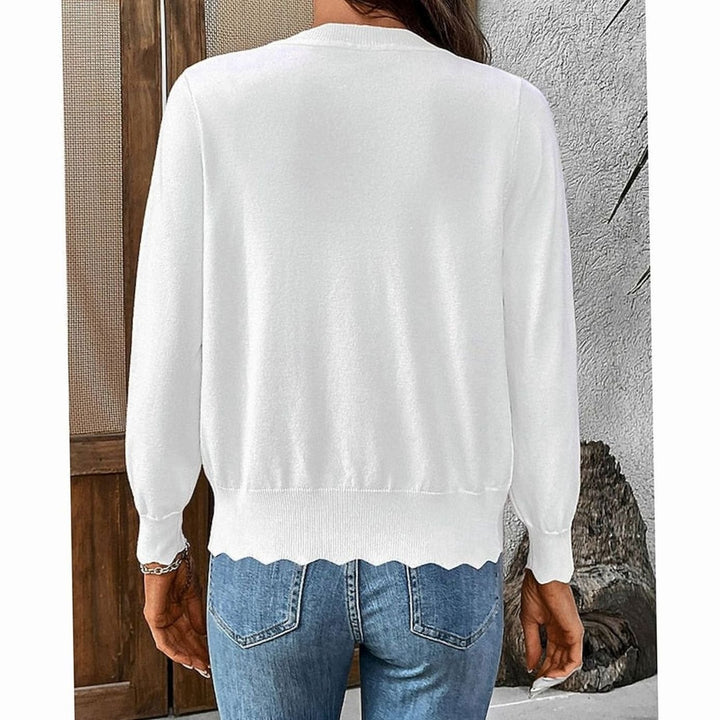 Women's Scalloped-Edge Button-Front V-Neck Knit Cardigan