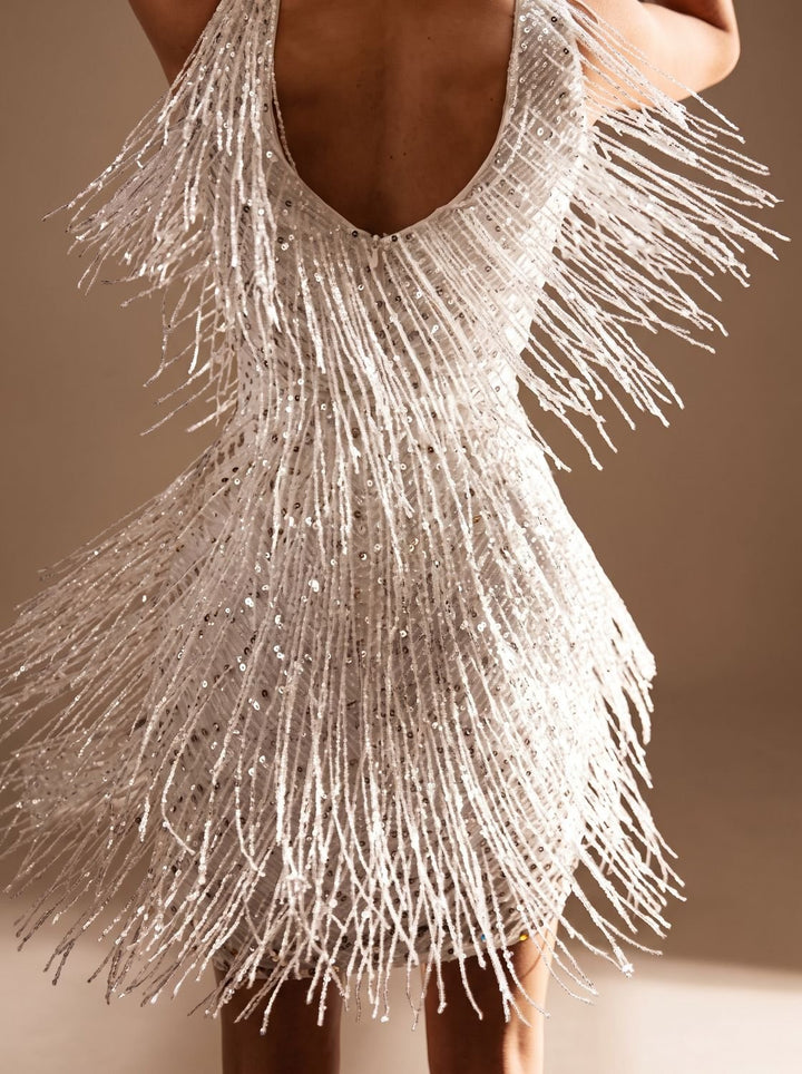 Women's Sequin Fringe V-Neck Sleeveless Christmas Party Mini Dress