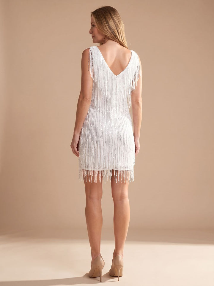 Women's Sequin Fringe V-Neck Sleeveless Christmas Party Mini Dress