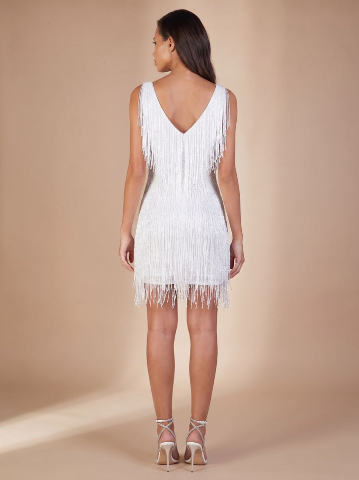 Women's Sequin Fringe V-Neck Sleeveless Mini Christmas Party Dress