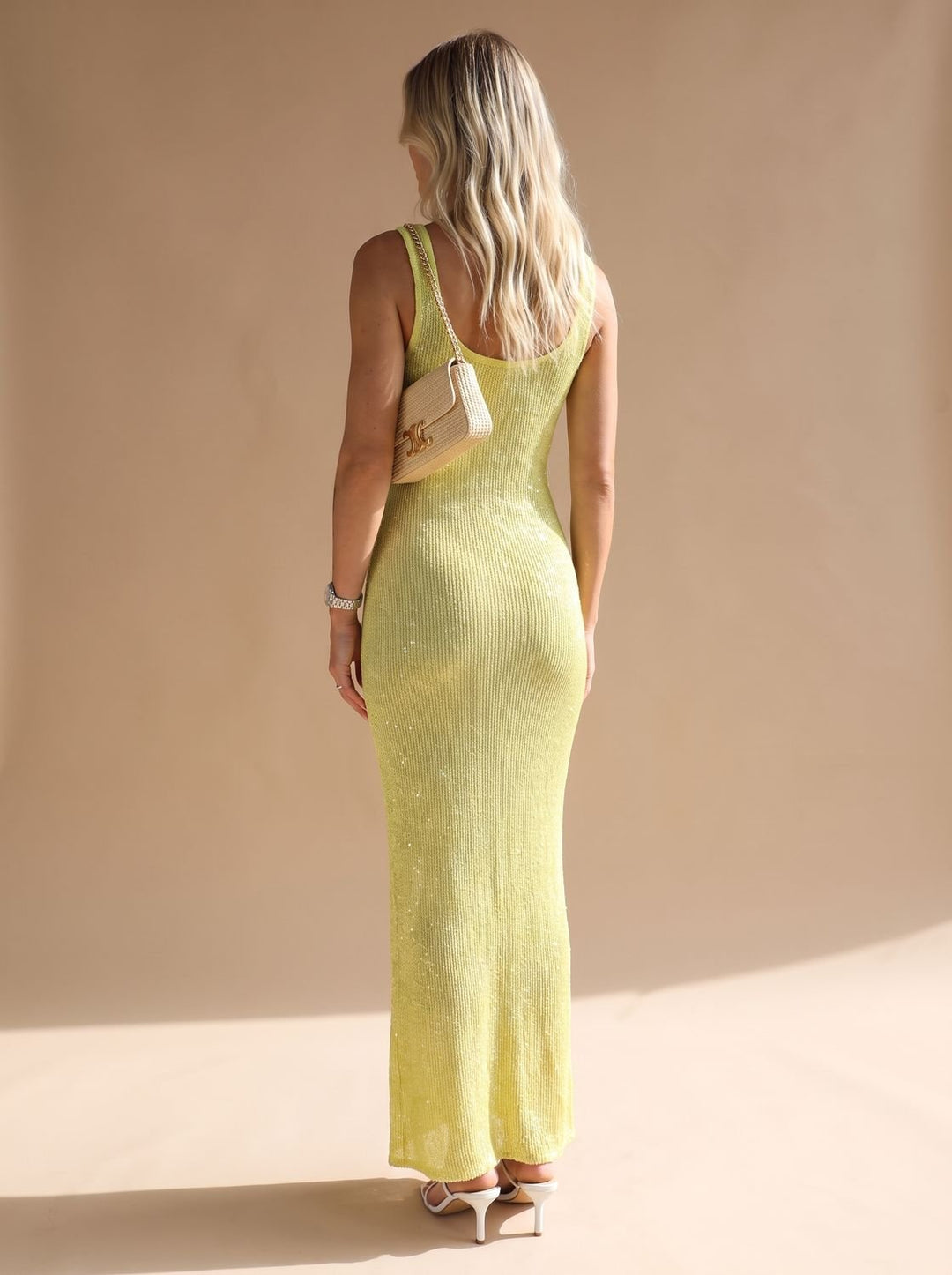 Women's Sequin Maxi Dress Sleeveless Scoop-Neck Body-Con Long Dress