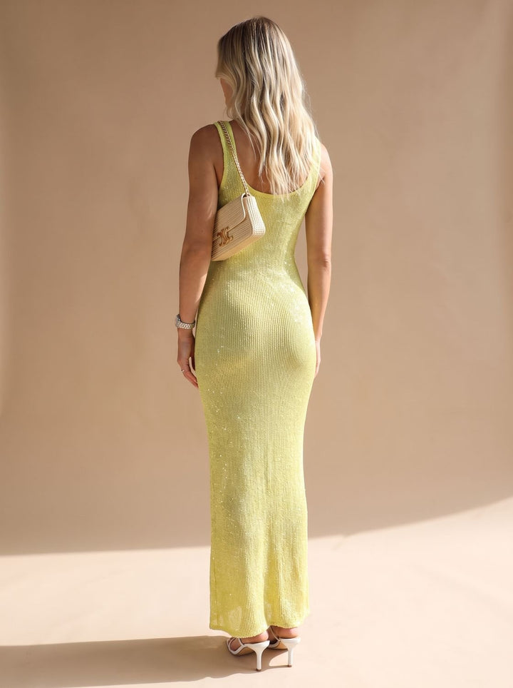 Women's Sequin Maxi Dress Sleeveless Scoop-Neck Body-Con Long Dress