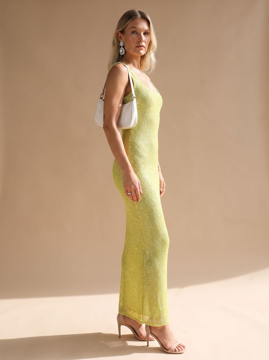 Women's Sequin Maxi Dress Sleeveless Scoop-Neck Body-Con Long Dress