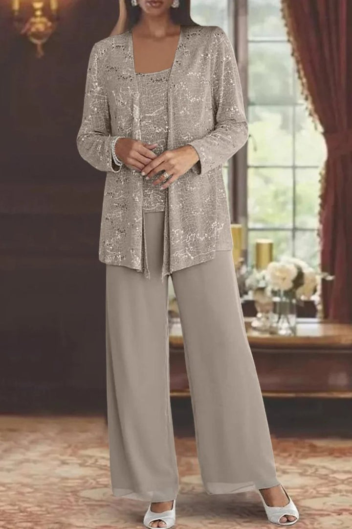 Women's Sequined Three-Piece Wide Leg Pants Formal Occasion Set