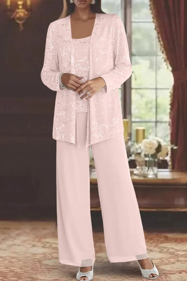 Women's Sequined Three-Piece Wide Leg Pants Formal Occasion Set