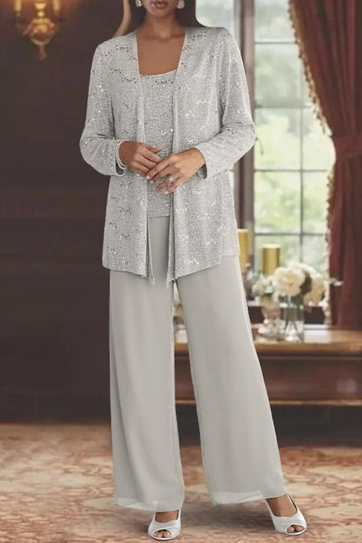 Women's Sequined Three-Piece Wide Leg Pants Formal Occasion Set