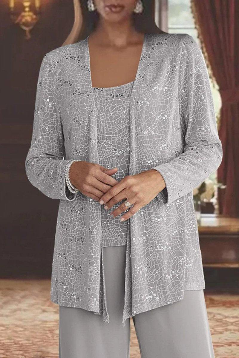 Women's Sequined Three-Piece Wide Leg Pants Formal Occasion Set