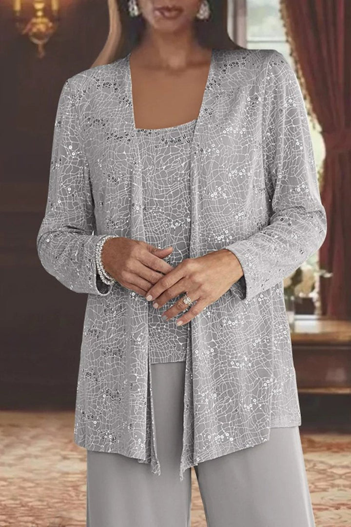 Women's Sequined Three-Piece Wide Leg Pants Formal Occasion Set