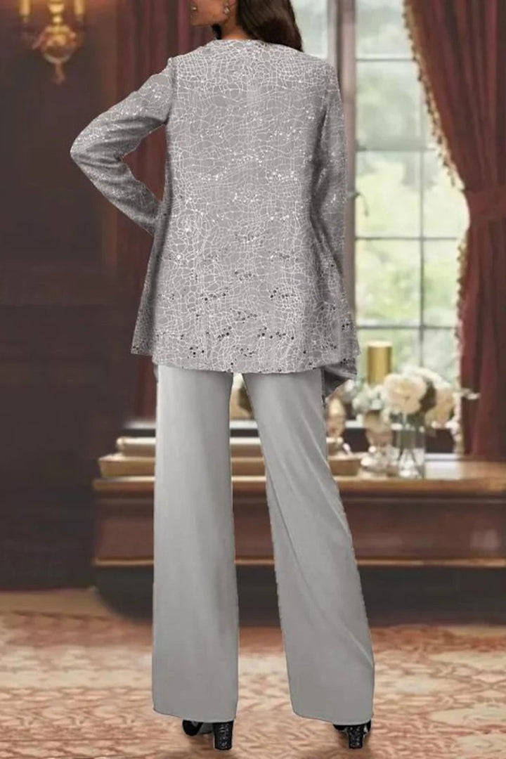 Women's Sequined Three-Piece Wide Leg Pants Formal Occasion Set