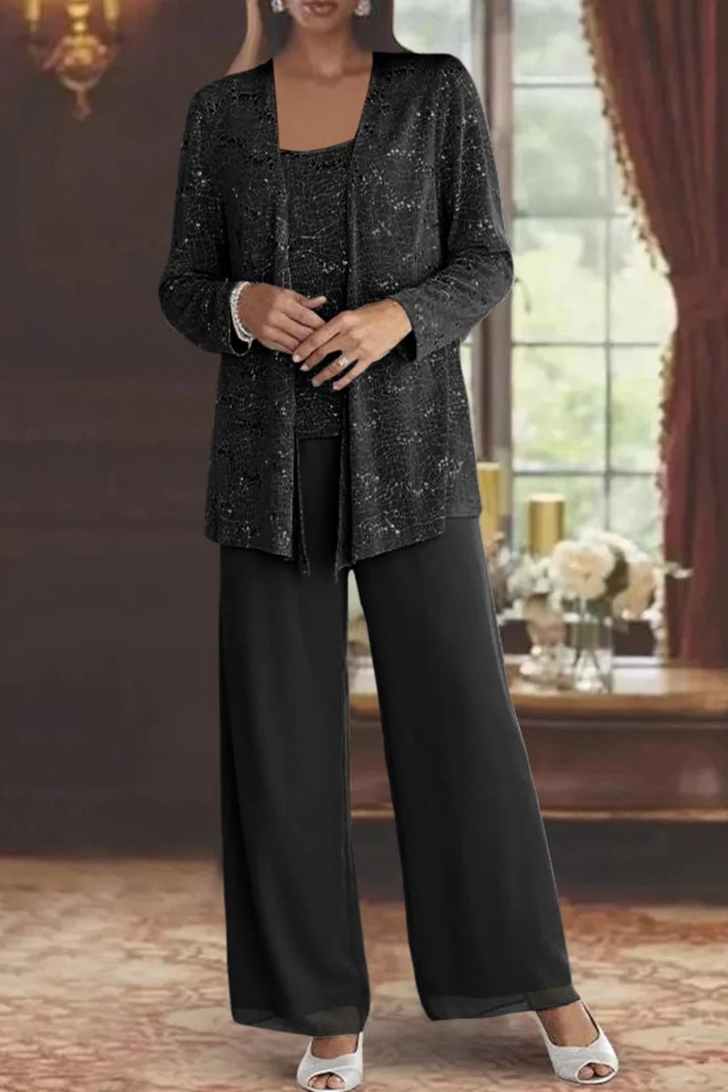 Women's Sequined Three-Piece Wide Leg Pants Formal Occasion Set