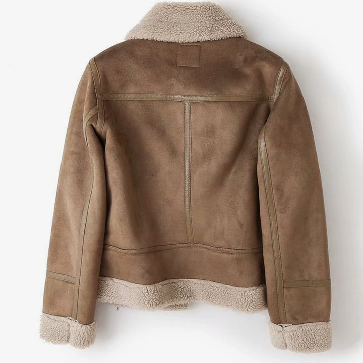 Women's Shearling-Lined Belted Cropped Moto Jacket