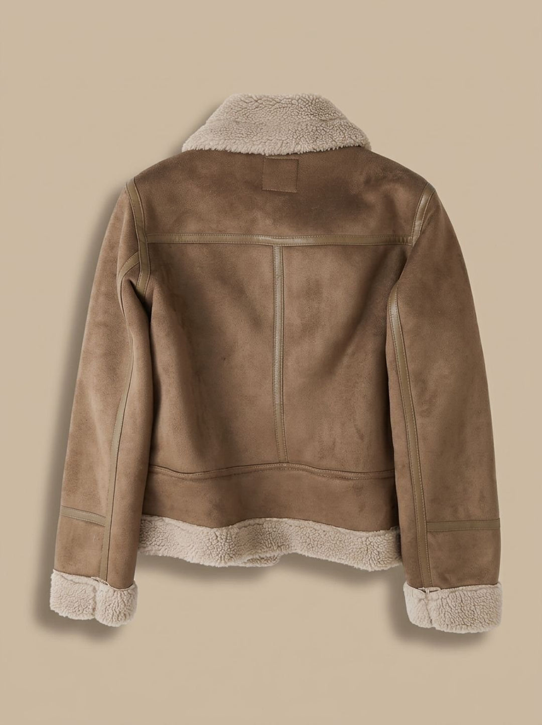Women's Shearling-Lined Cropped Belted Faux Leather Moto Jacket, Brown